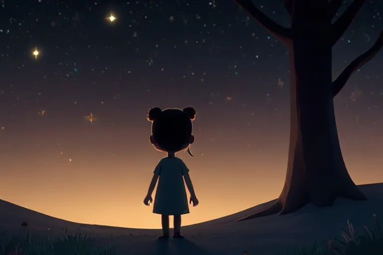 "In the vast expanse of the night sky, curious Stella played hide-and-seek among the stars."