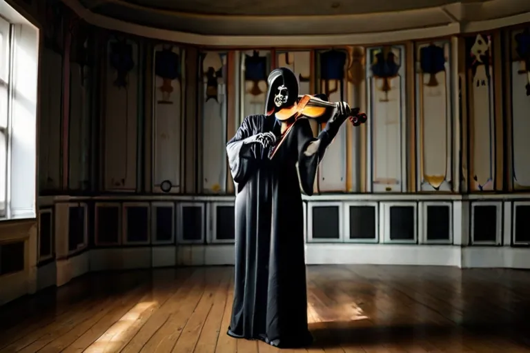 a man in a black robe playing a violin