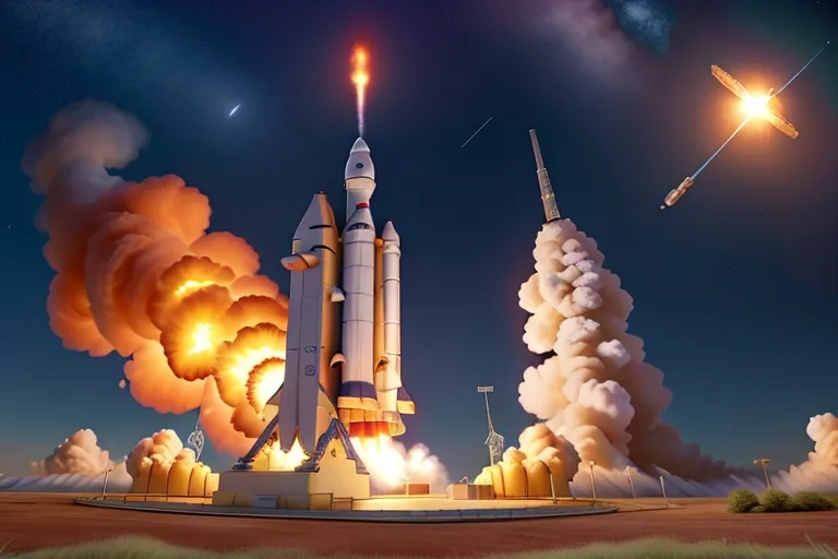 The spacecraft's engines igniting with a fiery blast as it lifts off from the launch pad.