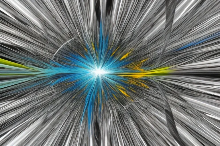 a blue and yellow star burst in the middle of a black and white background