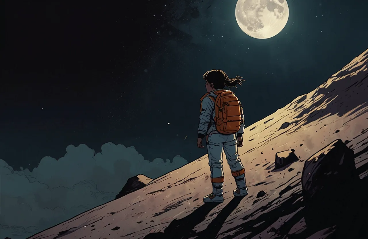 a person standing on a hill looking at the moon