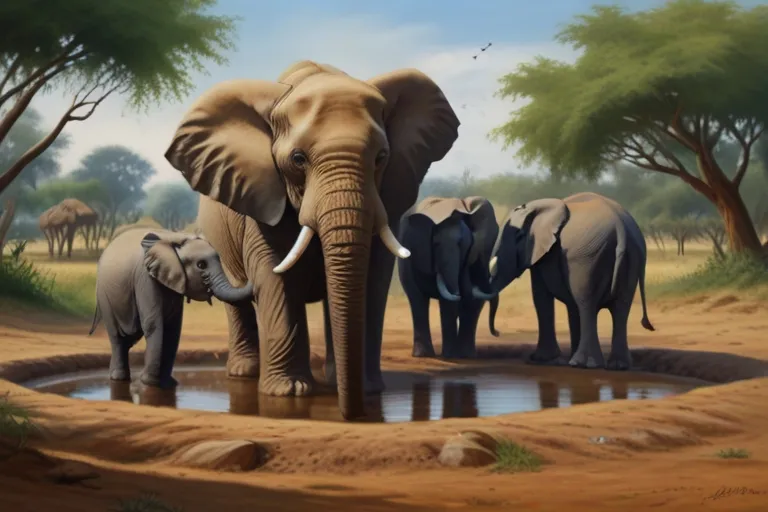 a herd of elephants standing next to a watering hole