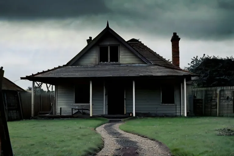 an old house with a path leading to it