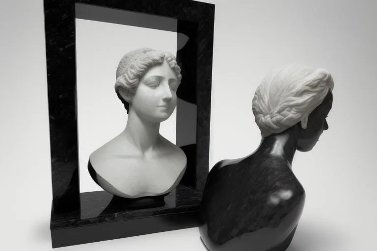 a black and white photo of a bust of a woman