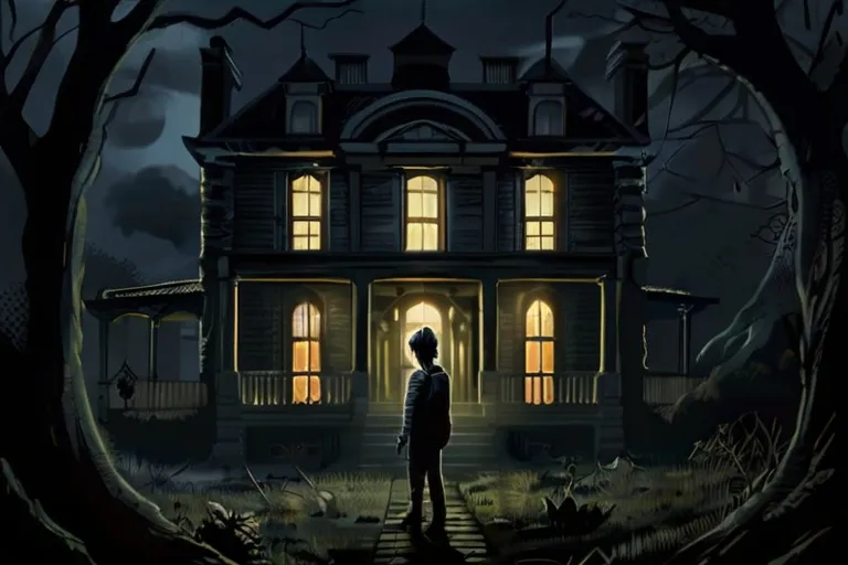 a person standing in front of a creepy house