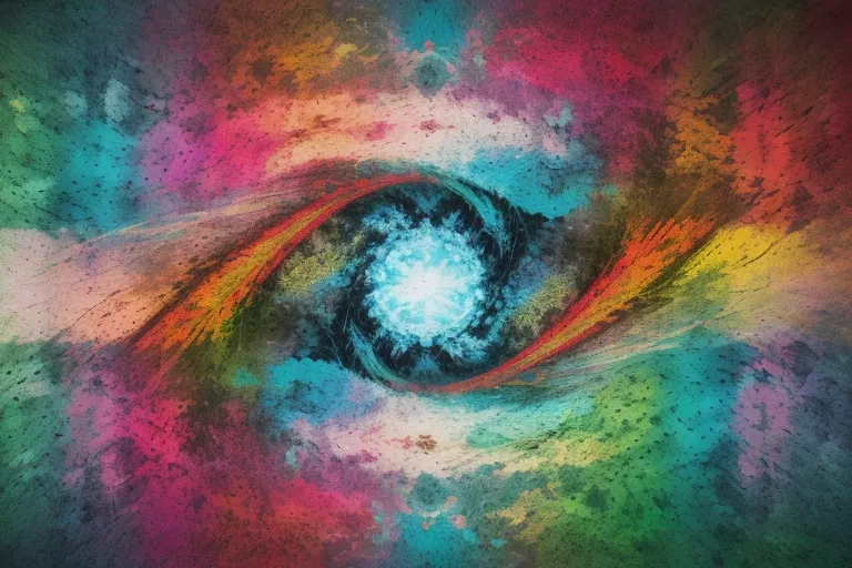 an abstract painting of a blue eye