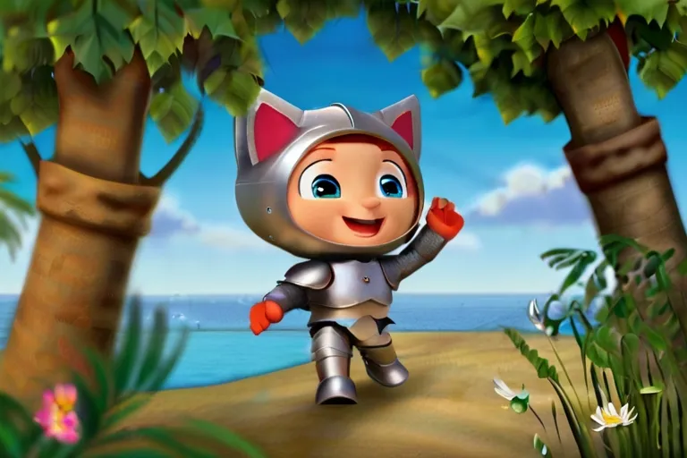 a cartoon character in a cat suit walking through a forest