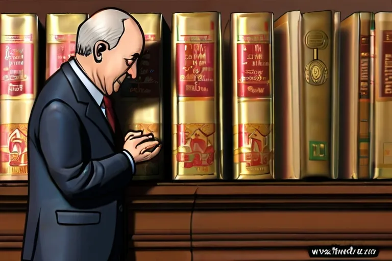 a cartoon of a man standing in front of a shelf of books