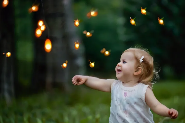 Aria and Ollie sharing a playful moment together, their laughter echoing through the trees as they chase fireflies.