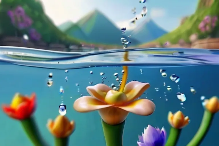 a painting of a flower floating in the water