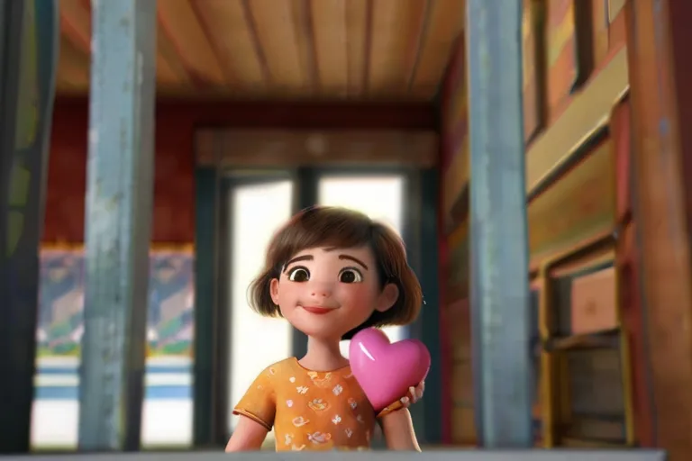 a cartoon girl holding a heart shaped object