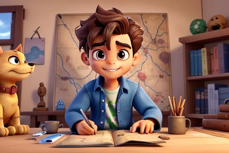 Close-up of Kai's hands as he examines an ancient map, his eyes alight with excitement and curiosity.