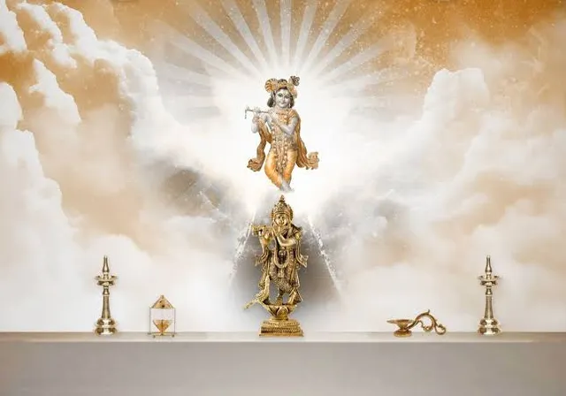 a golden statue of a person standing on top of a table