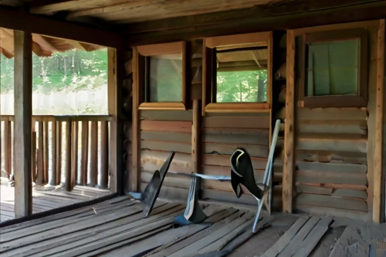 a chair sitting on a wooden porch next to a window