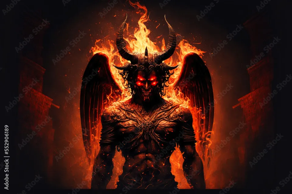 a demonic demon with red eyes and flames