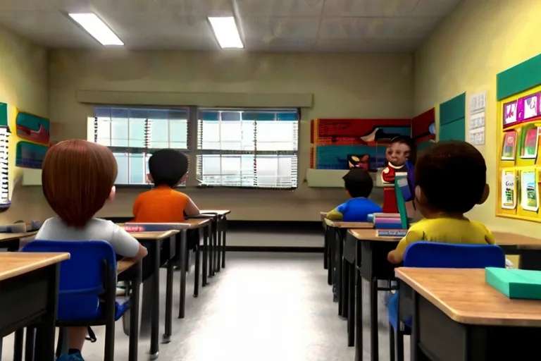 a group of children sitting at desks in a classroom