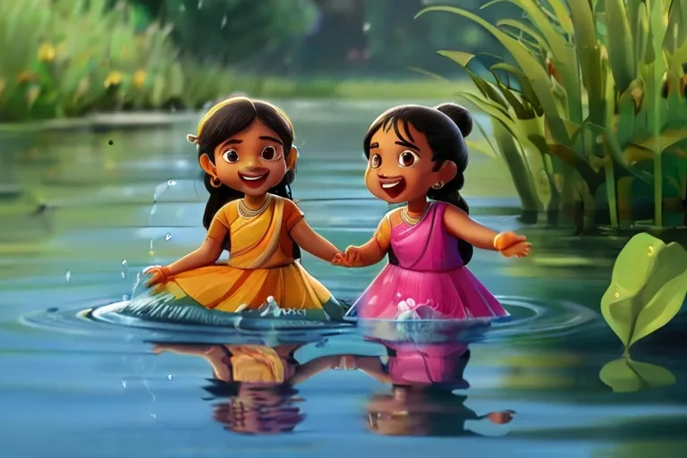 two little girls in the water holding hands