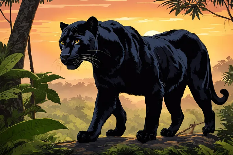 a painting of a black panther in the jungle