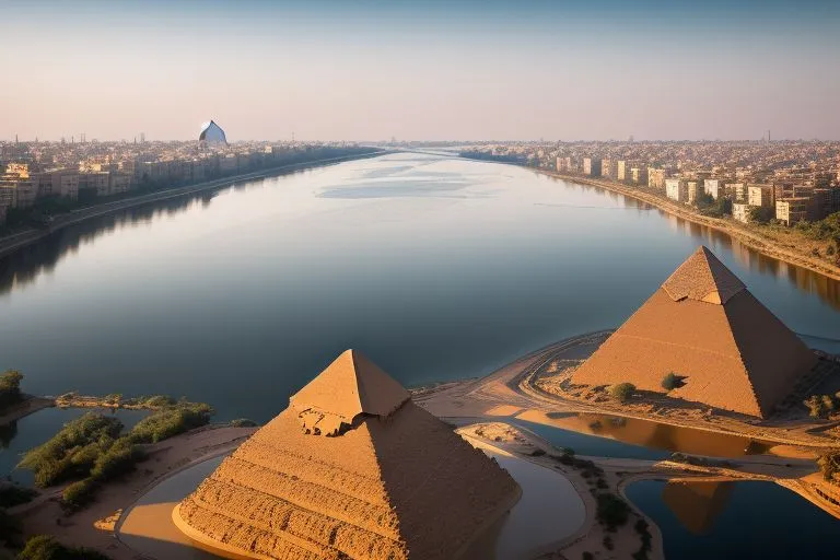 two pyramids in the middle of a body of water