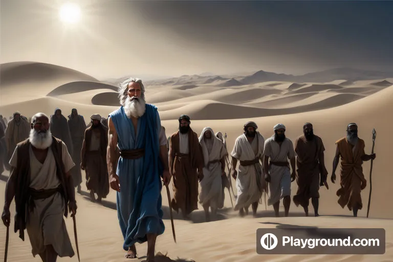 a group of people walking across a desert