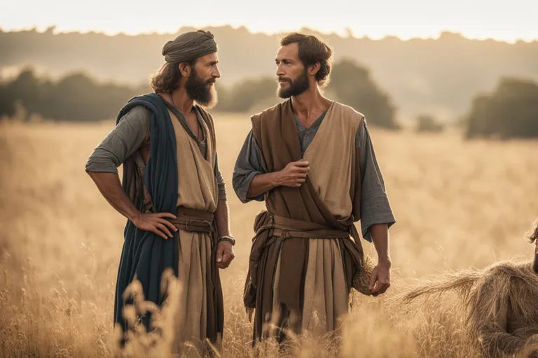 two men standing in a field of tall grass