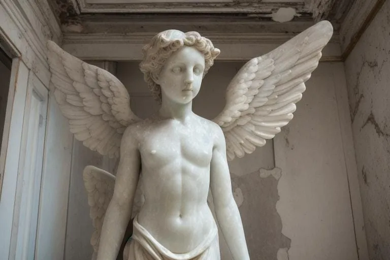 mythical creature, statue, sculpture, temple, architecture, supernatural creature, angel, art, chest, wing