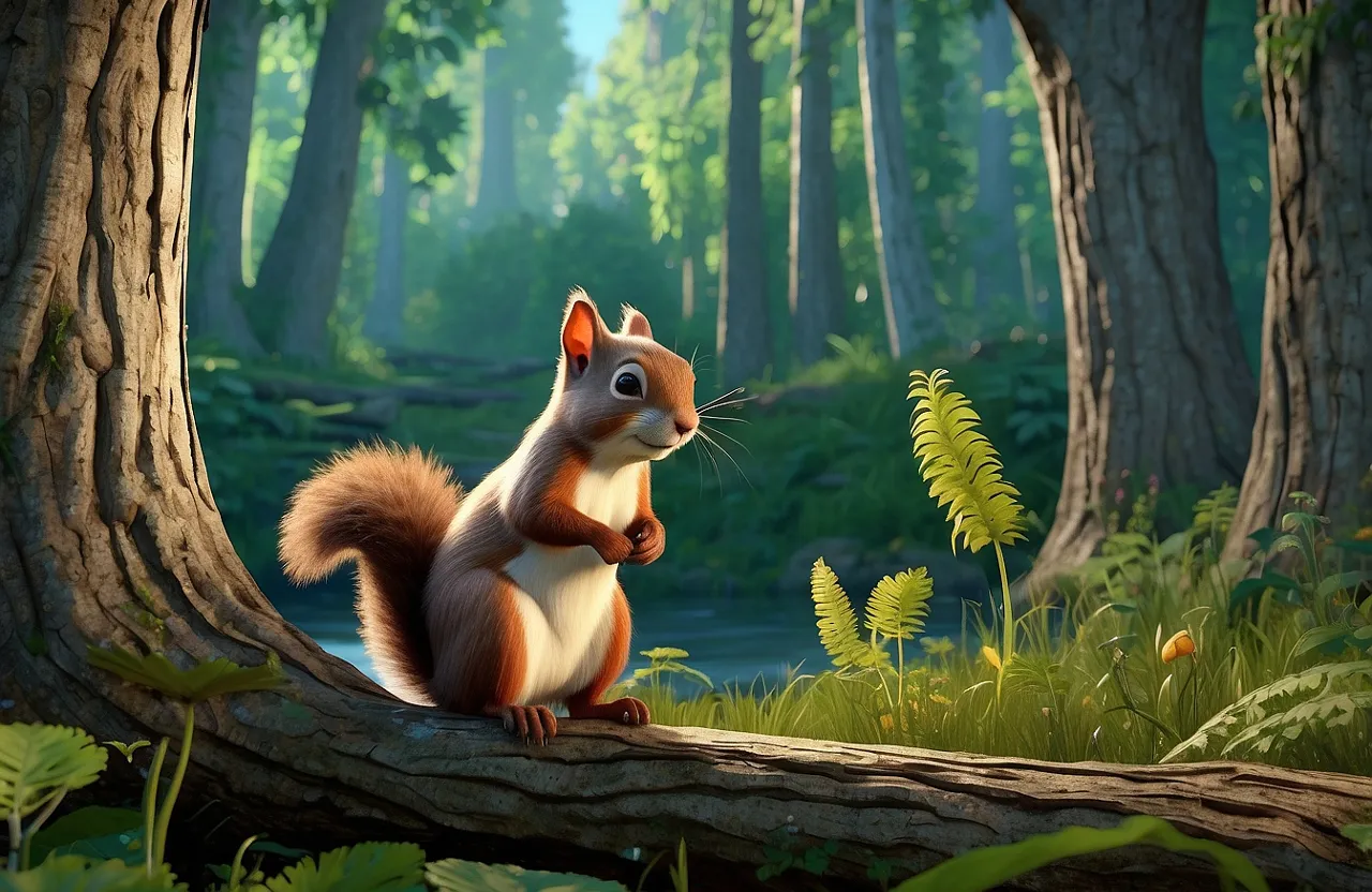 "In a world of wonder and magic, where tall trees reach for the sky and streams whisper secrets of old, there lived a curious little squirrel named Willow."