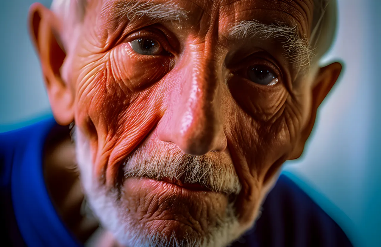 Close-up of an old man's eyes as he smiles