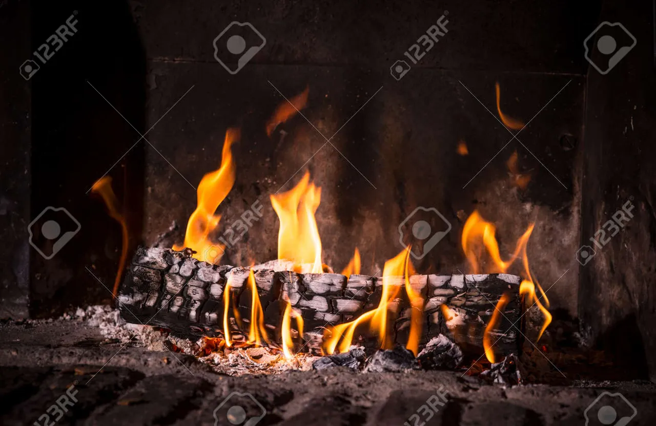 The camera doesn't move, the camera is stationary, realism, Fireplace, Close-up