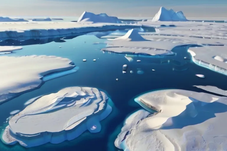 a group of icebergs floating on top of a body of water