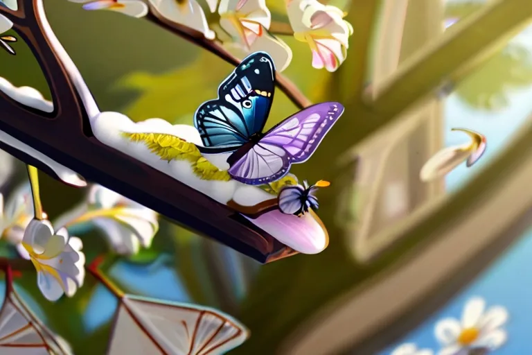 a painting of a butterfly sitting on a branch