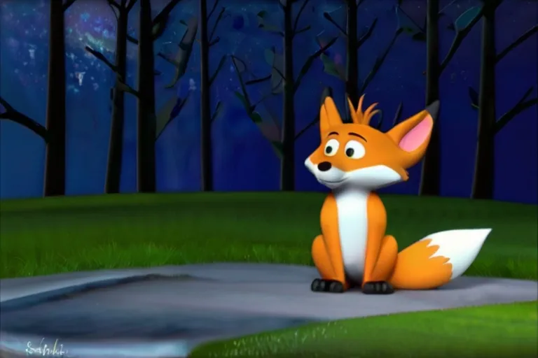 a cartoon picture of a fox sitting in the grass