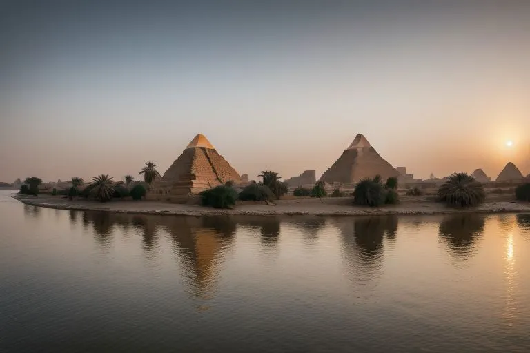 the pyramids of giza are reflected in the water