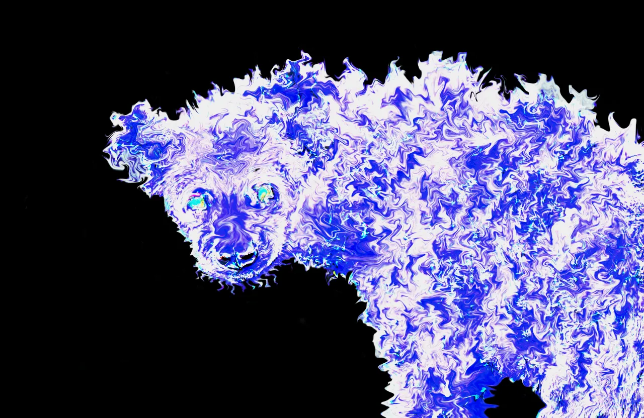 a blue and white hyena made out of flowers