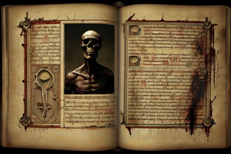 an open book with a picture of a skeleton on it