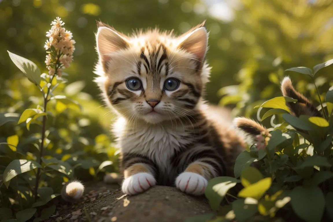 a small kitten sitting on top of a rock