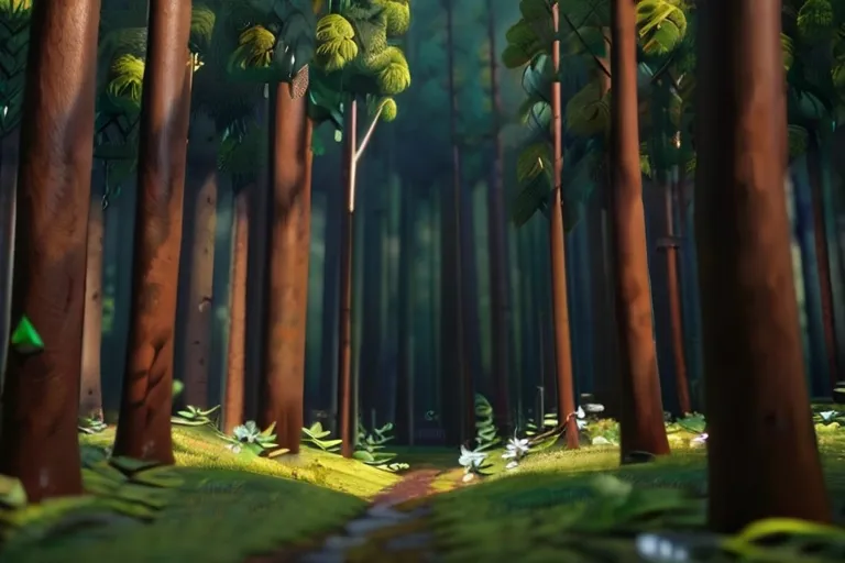 a painting of a forest with lots of trees