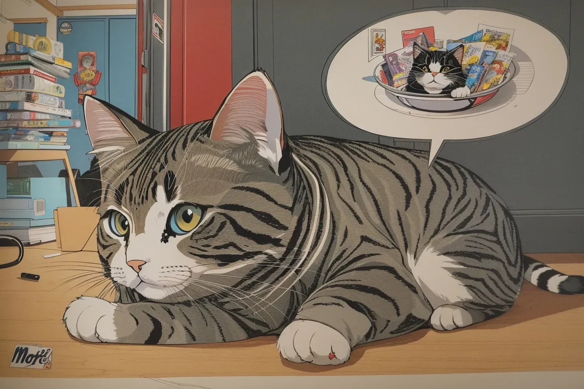 a painting of a cat laying on a table