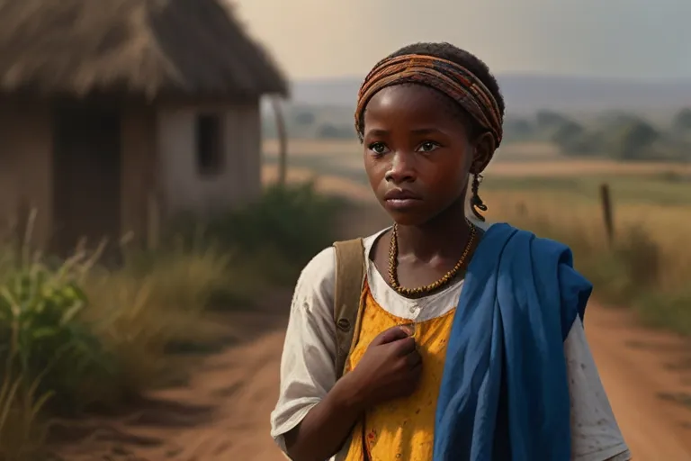 a woman standing in front of a dirt road