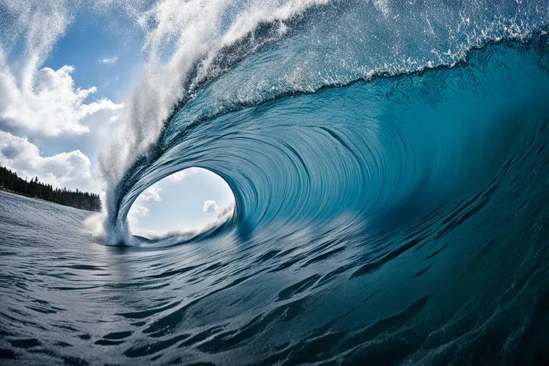 a large blue wave breaking into the ocean