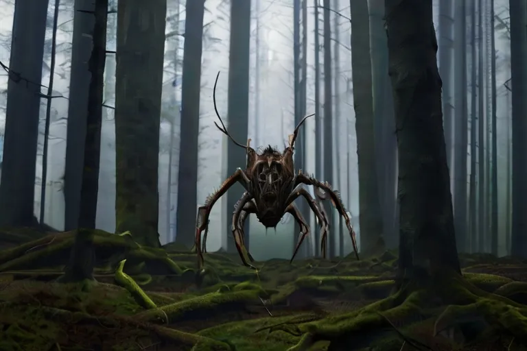 a giant spider in the middle of a forest