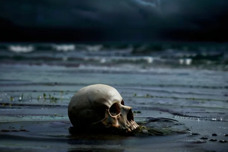 a human skull floating in a body of water