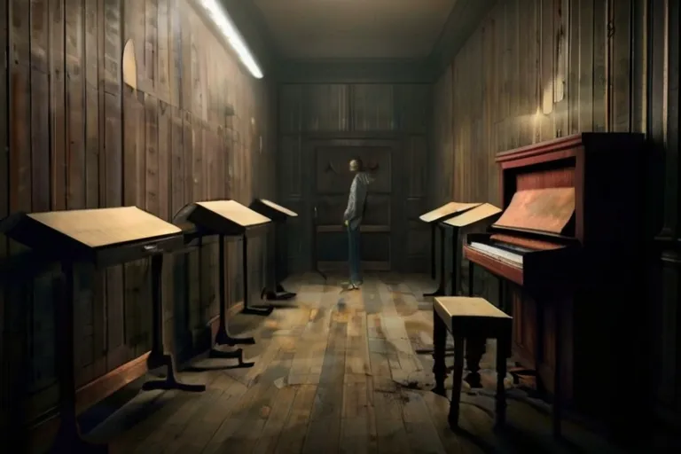 a person standing in a room with a piano