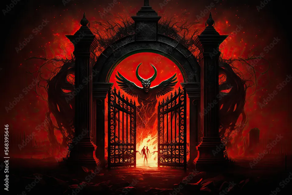 a demonic gate with a demon on it