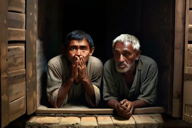 a couple of men sitting in a window sill