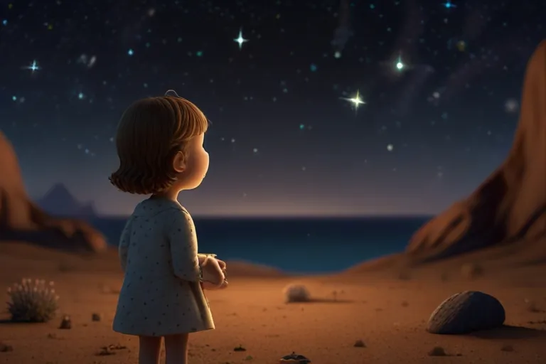 "In the vast expanse of the night sky, curious Stella played hide-and-seek among the stars."