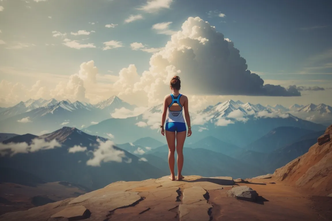 a woman standing on top of a mountain