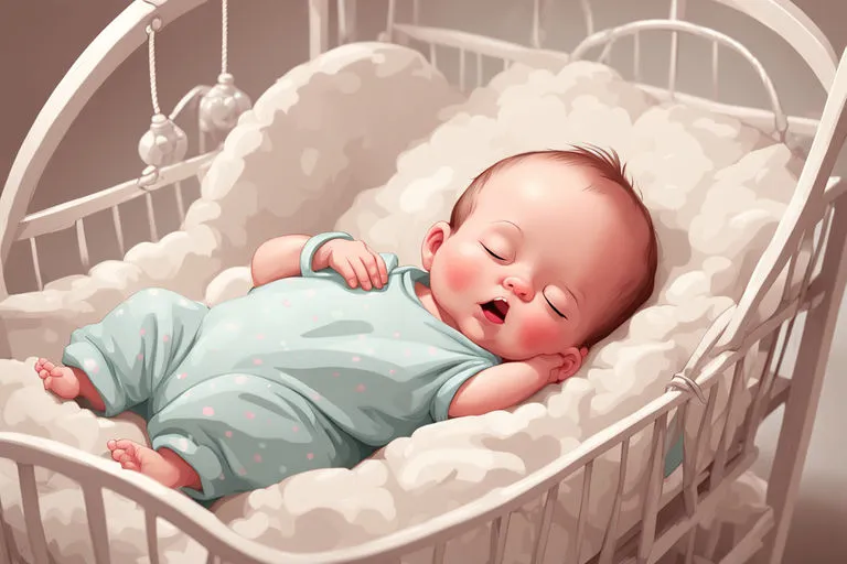 a painting of a baby sleeping in a crib