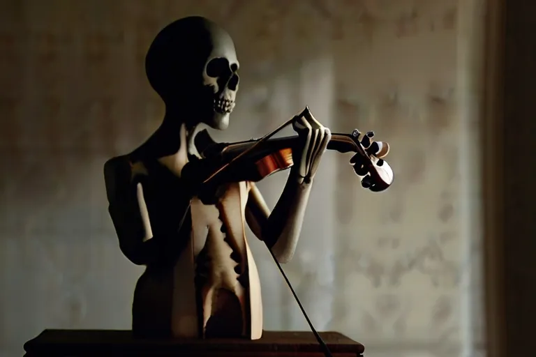 a statue of a skeleton playing a violin