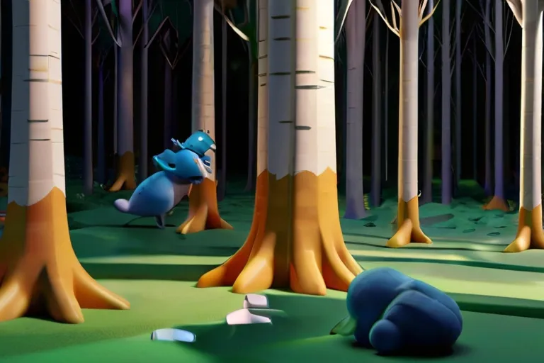 a cartoon character is playing golf in the woods